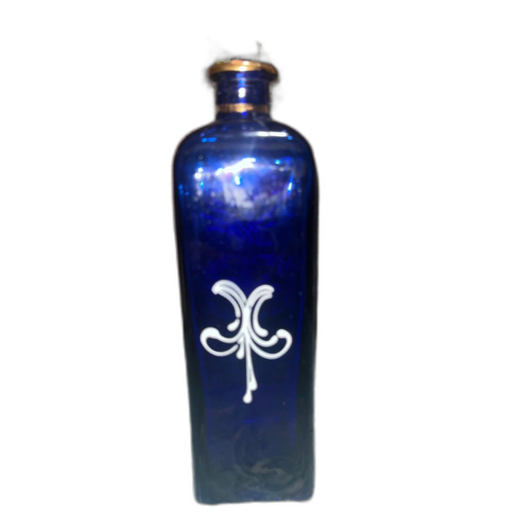 Vintage Hand Painted Bohemian Cobalt Blue Bottle Gold Floral Italy - Picture 2 of 7